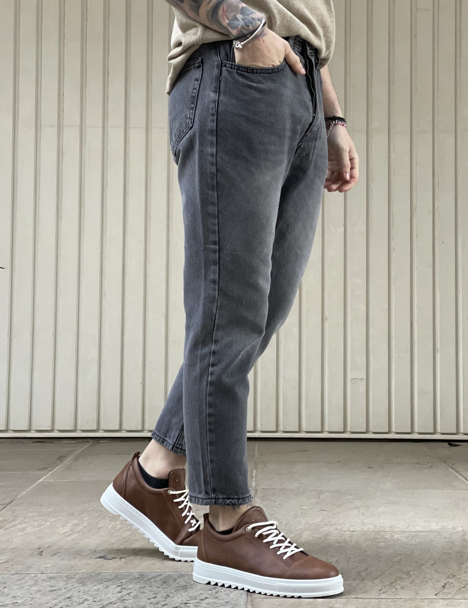 Ανδρικό ανθρακί σταθερό Loose Jean πεντάτσεπο με κουμπιά JR8001 φωτογραφία
